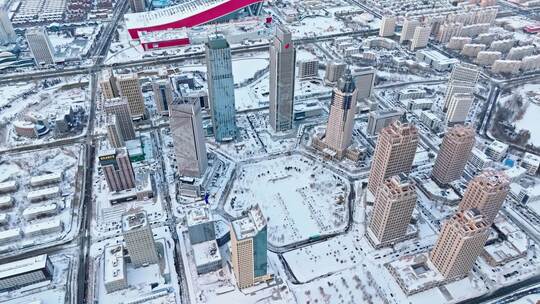 中国黑龙江哈尔滨松北新区雪景航拍