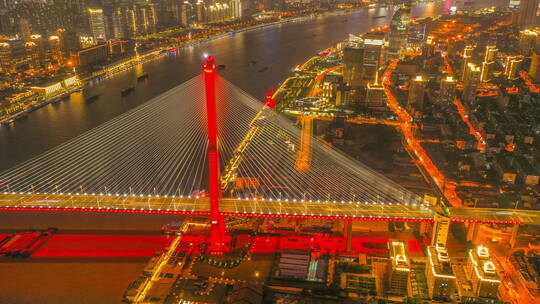 上海杨浦大桥夜景延时航拍05视频素材模板下载