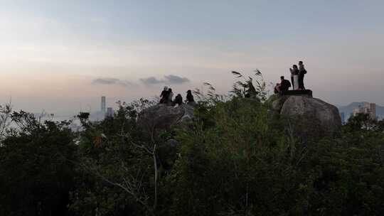 香港宝马山观景平台傍晚夕阳航拍