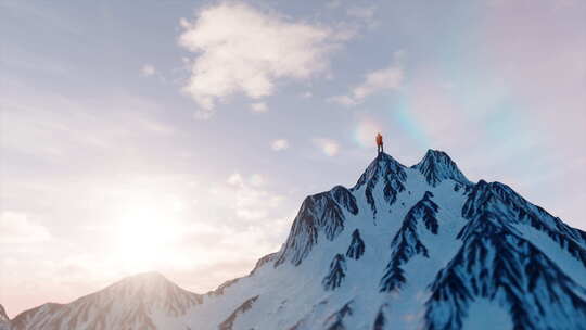 登顶曙光背影山峰