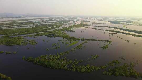 航拍饶河东安乌苏里江挠力河湿地风光