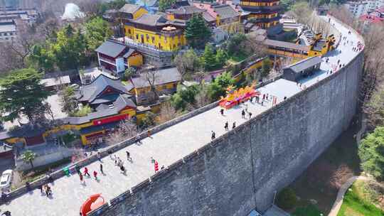 南京市玄武区古鸡鸣寺航拍明城墙景区古城墙