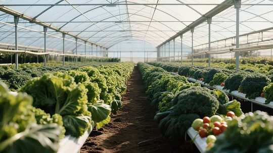 温室大棚内蔬菜种植场景