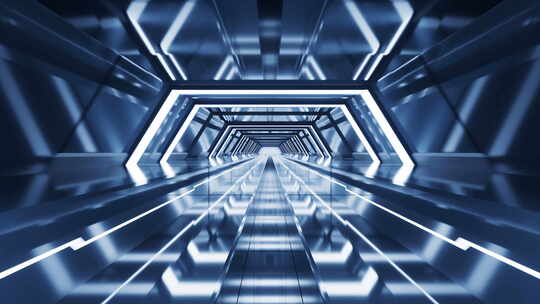 蓝色未来感隧道3D渲染视频素材模板下载