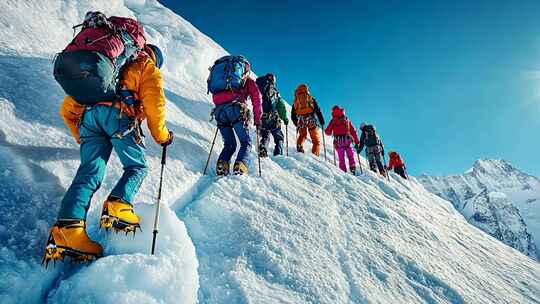 登山者攀登雪山画面