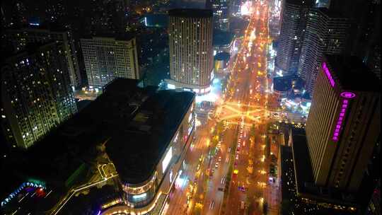 杭州城市十字路口夜景车流延时