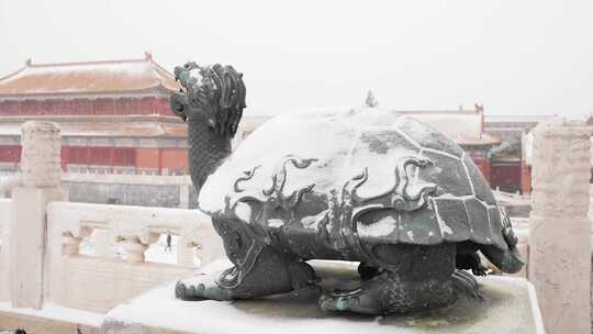 北京下雪中的故宫博物院视频素材模板下载