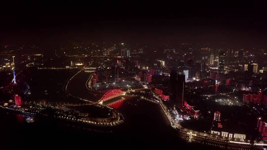 武汉晴川桥夜景硚口区夜景片段1推近俯拍