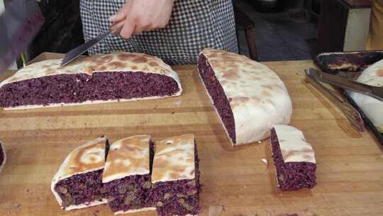 山东淄博特色美食紫米糕实拍