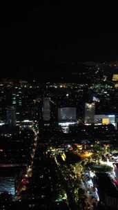 竖版航拍山东济南城市夜景老城区夜景