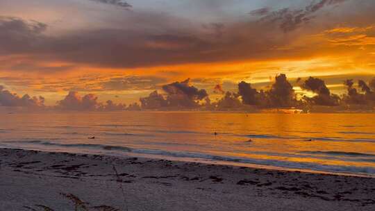 夕阳大海海浪美景