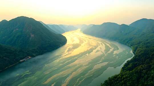 长江黄河河流航拍山脉风景