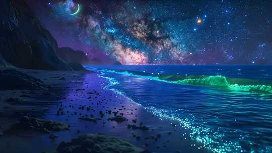 夏夜宁静海岸星光璀璨 梦幻童话舞台背景