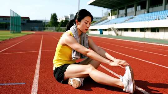 秋分操场女孩运动拉伸健康生活视频