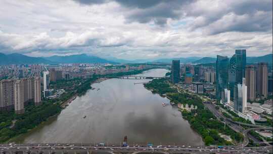 福建福州闽江尤溪大桥闽江北岸航拍延时