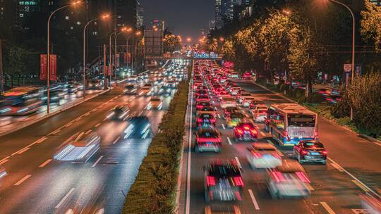10K北京国贸三期CBD夜景二环交通延时视频素材模板下载