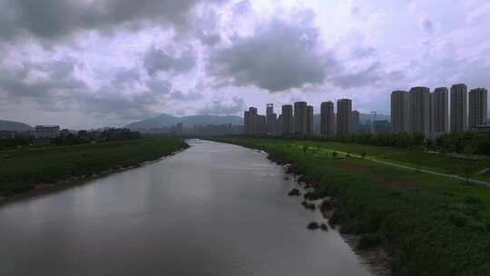 莆田木兰溪城市河流及高楼全景