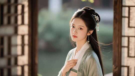 古风汉服女子古装扮相特写