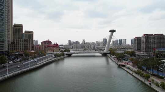 天津海河风景津湾赤峰桥城市风光航拍