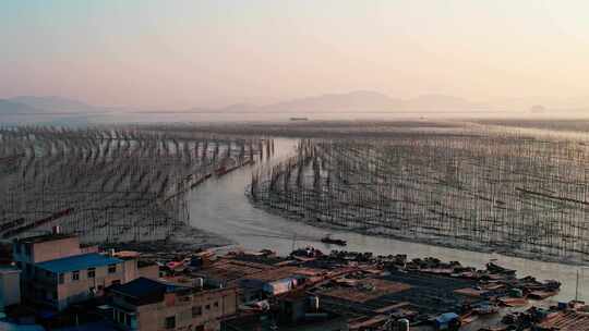 福建霞浦海岛海边滩涂日落晚霞自然风光