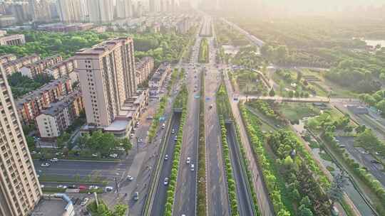 洛阳城市大景道路交通车流航拍