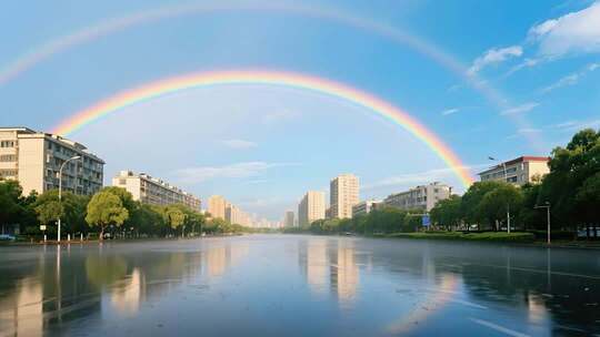 城市彩虹唯美希望风景视频