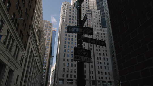 曼哈顿金融区纽约市白天的街道标志