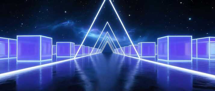 科技感霓虹线条方块空间背景