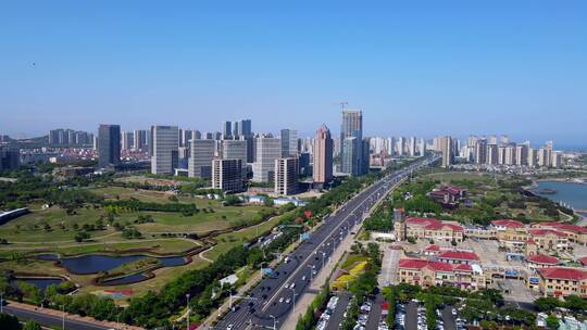 4K 航拍青岛西海岸新区现代建筑街景