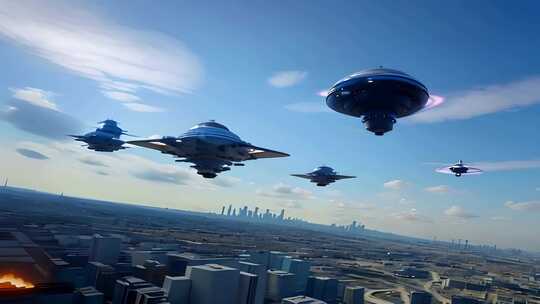 科幻未来城市UFO飞行器视频素材模板下载