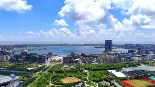 航拍上海临港新片区  滴水湖全景