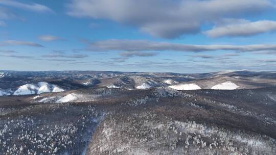 航拍大兴安岭冬季山林雪景