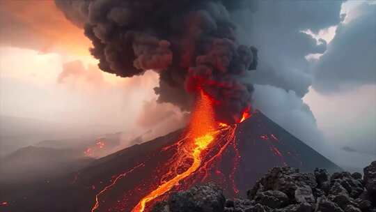 末日活火山爆发喷发岩浆自然灾害ai素材原