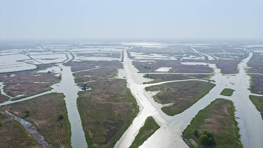 日落风光航拍江苏盐城九龙口名胜风景区