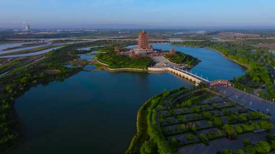 宁夏吴忠黄河楼景区航拍