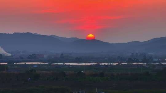 太阳落山夕阳西下航拍素材