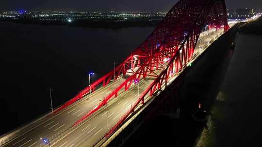 广州大桥航拍夜景延时