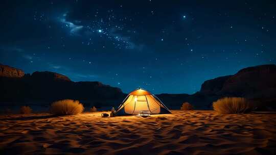 沙漠星空下的露营帐篷
