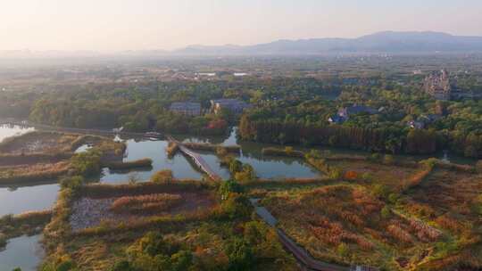 浙江湖州德清下渚湖湿地公园秋色航拍视频素材模板下载