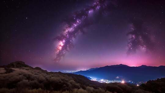 山间夜空璀璨银河景观