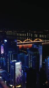 城市航拍湖南长沙金融城市夜景灯光