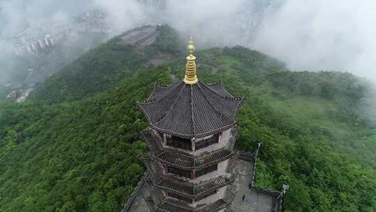 航拍凤凰塔 奉节风景天鹅湖景区