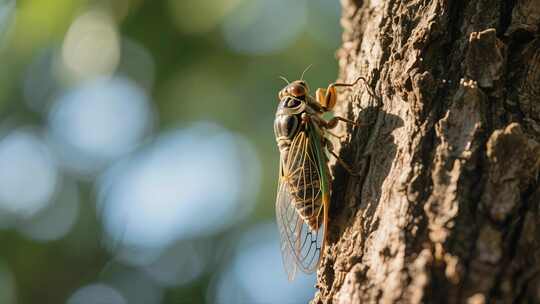 处暑知了树干鸣叫夏天昆虫视频