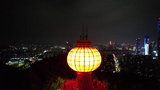 东莞旗峰公园夜景航拍视频素材模板下载