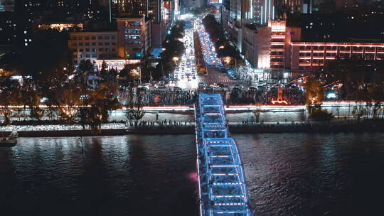 航拍兰州夜景中山路