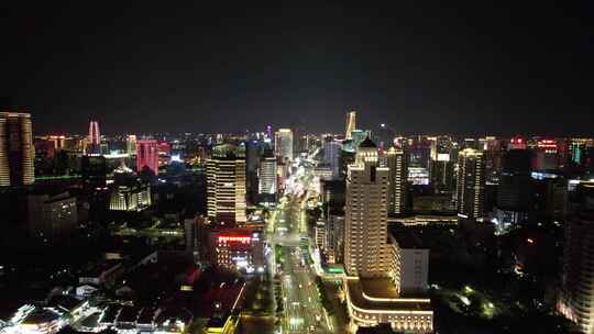 浙江宁波中山路夜景鼓楼夜景航拍