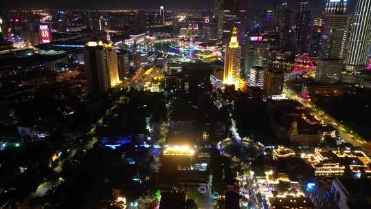 中国天津城市夜景灯光航拍