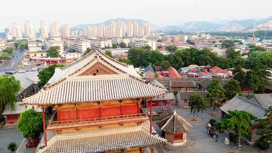 天津蓟县独乐寺观音阁寺庙木构古建筑航拍