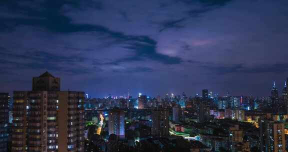 上海城市夜景全景4k延时