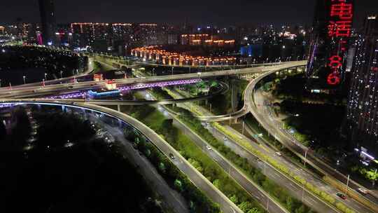 江西南昌城市立交桥夜景交通航拍